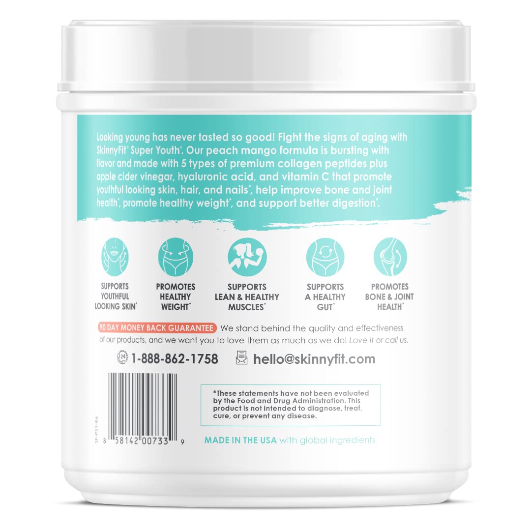 SkinnyFit Super Youth Multi-Collagen Peptides Plus Apple Cider Vinegar, Hyaluronic Acid