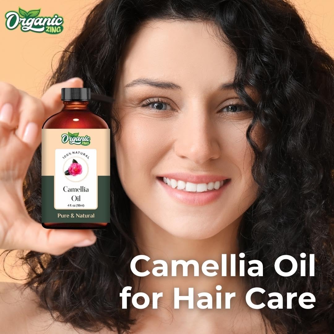 Organic Zing Camellia (Camellia Japonica) Oil - Pure & Natural Carrier Oil for Skincare, Hair Care & Massage