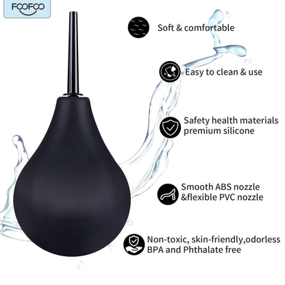 Enema Bulb 7.6oz Douche Enema Kit Includes 4 Nozzles for Women & Men Black with Storage Bag