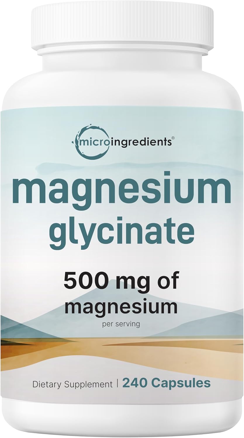 Micro Ingredients Magnesium Glycinate 500mg Per Serving, 240 Capsules - Potent Elemental Form, Chelated, High Absorption - Healthy Muscle, Bones, & Mood Support Supplement - Non-GMO