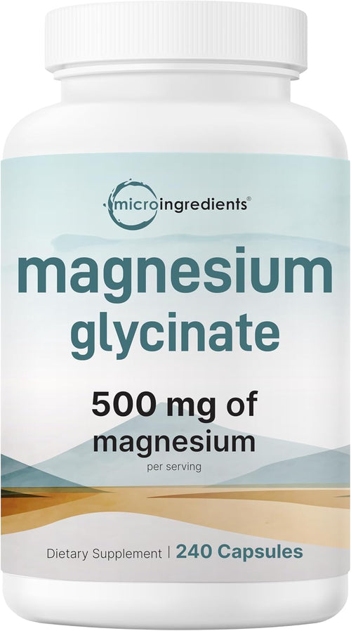 Micro Ingredients Magnesium Glycinate 500mg Per Serving, 240 Capsules - Potent Elemental Form, Chelated, High Absorption - Healthy Muscle, Bones, & Mood Support Supplement - Non-GMO