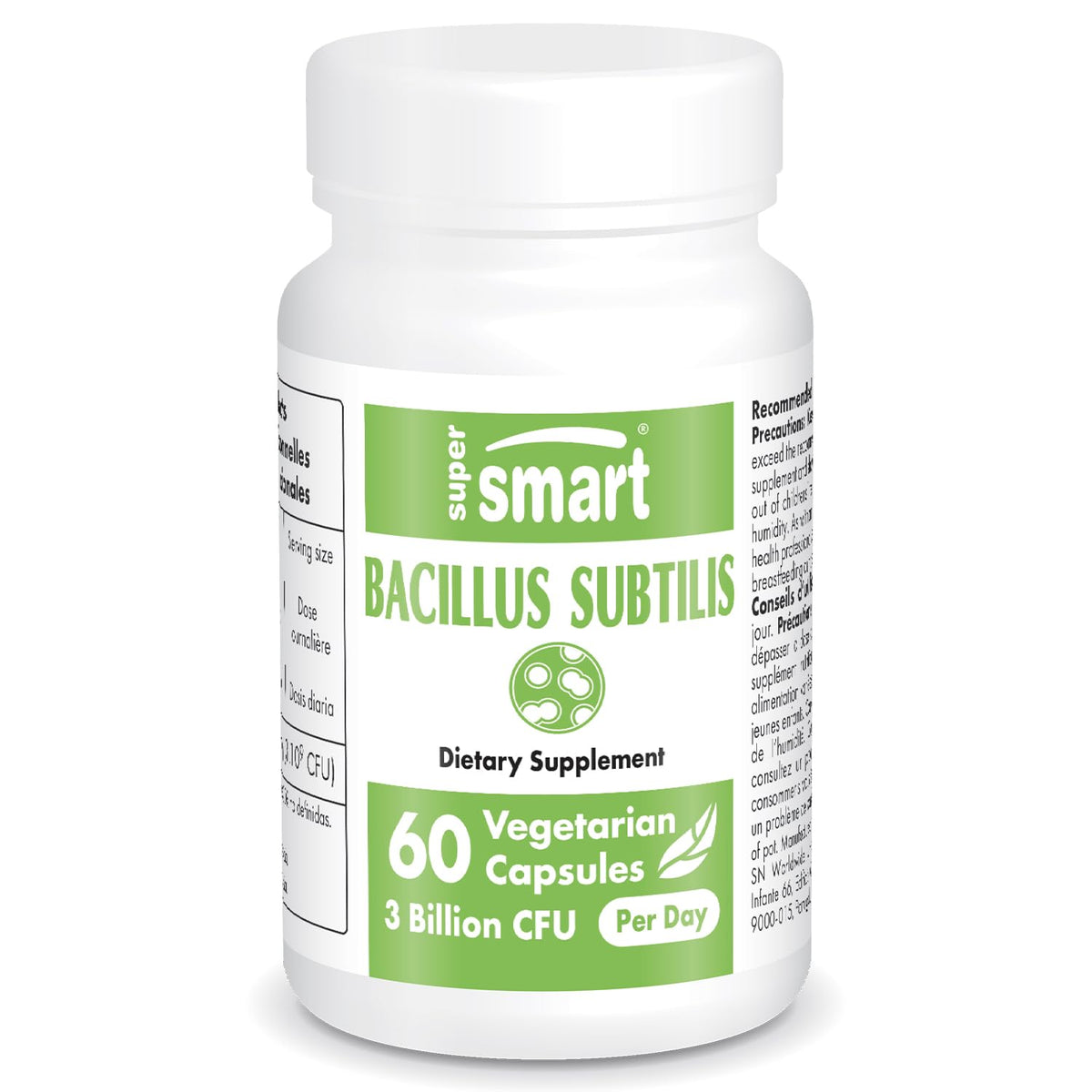Supersmart - Bacillus Subtilis 3 Billion CFU per Day (High Potency) - Spore Probiotic 