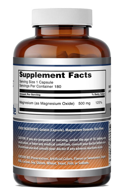 Amazing Formulas Magnesium Oxide Supplement - 500 Mg per Serving - 90 Capsules - Non-GMO - Gluten-Free - Made in USA