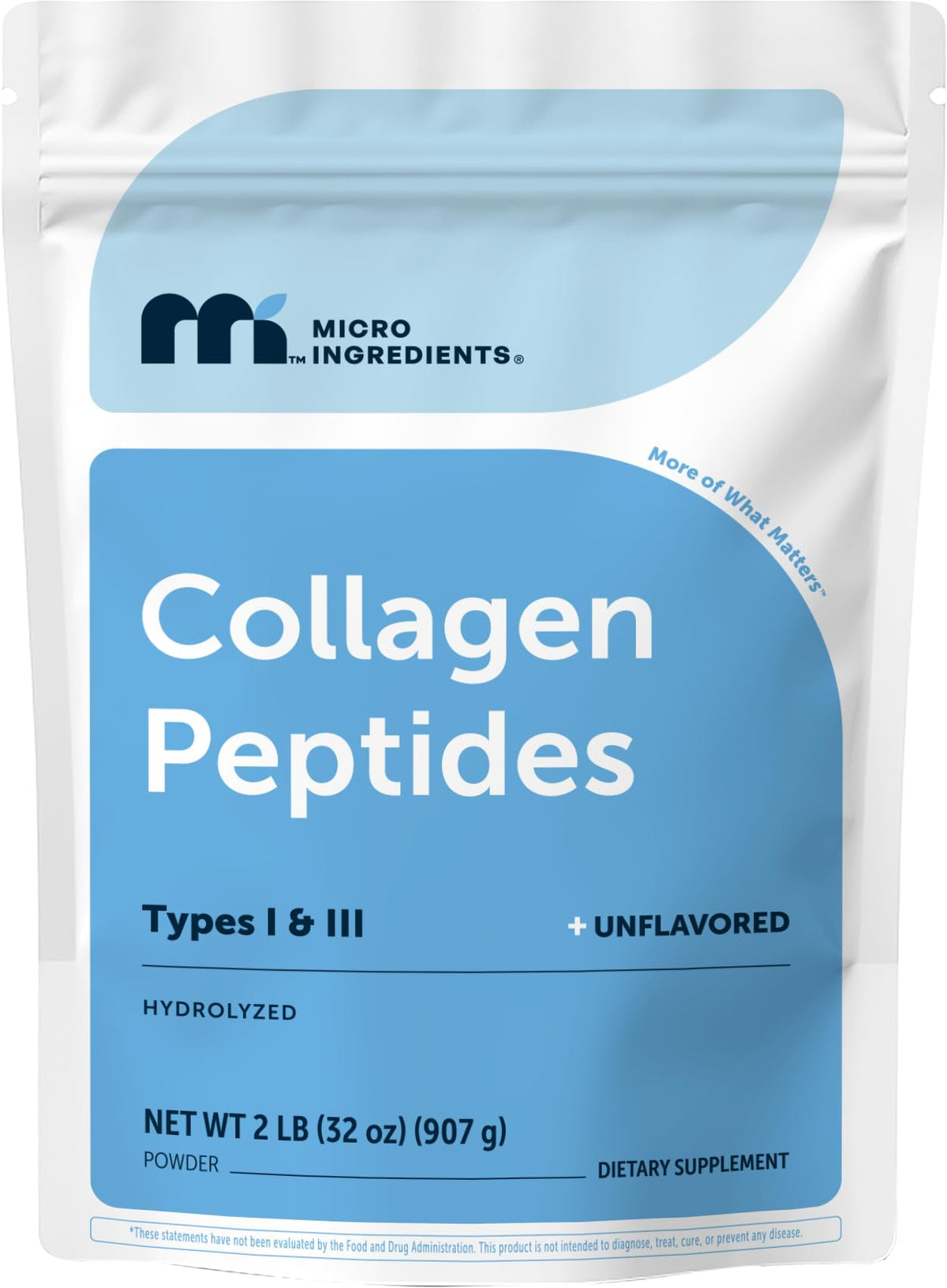 Micro Ingredients Hydrolyzed Collagen Peptides Powder, 1 lb - Type I & III Collagen for Women & Men - Unflavored Bovine Collagen Protein - Easy Dissolve, Paleo, Non-GMO