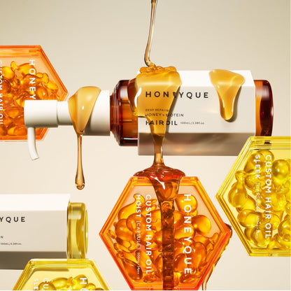 HONEYQUE Deep Repair Honey + Protein Hair Oil Extra Moist 100ml/3.38 fl. oz - Moisturizing 2-Way Hair Oil for Damaged, Frizzy Hair - With Manuka Honey, Keratin, Milk Protein - Japanese Hair Treatment