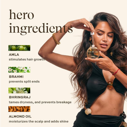i'nde w'ild Champi Hair Oil (50 ml) with Brahmi, Amla, and Bhringraj - Ayurvedic Hair Growth Oil for Dandruff, Hairfall, & Thicker, Fuller Hair - 16+ Ayurvedic Actives - Calming Fragrance