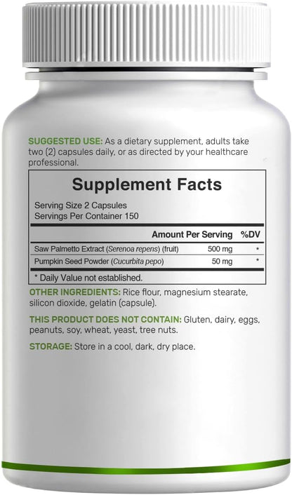 Saw Palmetto Supplement with Pumpkin Seed, 300 Capsules - Promotes Prostate Health - DHT Blocker - Hair Growth Vitamins, Maintain Normal Urinary Frequency