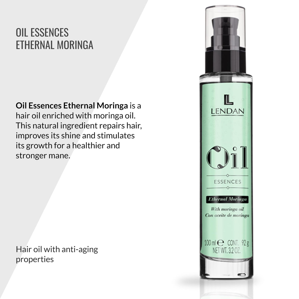 Lendan - Hair Oil with Moringa Oil - Oil Essences Ethernal Moringa - 100 ml - Hair Serum - Hair Rejuvenator - Hydrates, Nourishes, and Strengthens Hair