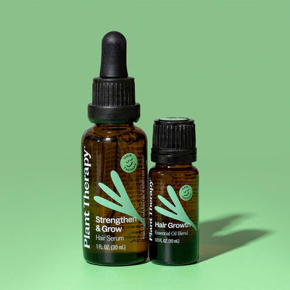 Plant Therapy Hair Therapy Blend & Serum Set - Strengthen, Repair and Grow Shiny Healthy Hair, 1 oz Serum & 10 mL Essential Oil Blend