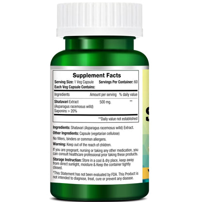 Morpheme Shatavari (Asparagus Racemous) 500mg Extract 60 Veg Caps - 3 Bottles