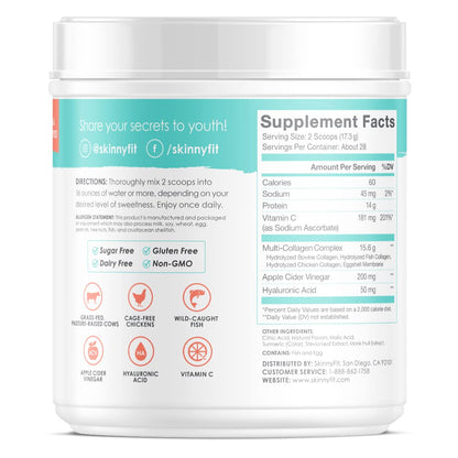 SkinnyFit Super Youth Multi-Collagen Peptides Plus Apple Cider Vinegar, Hyaluronic Acid