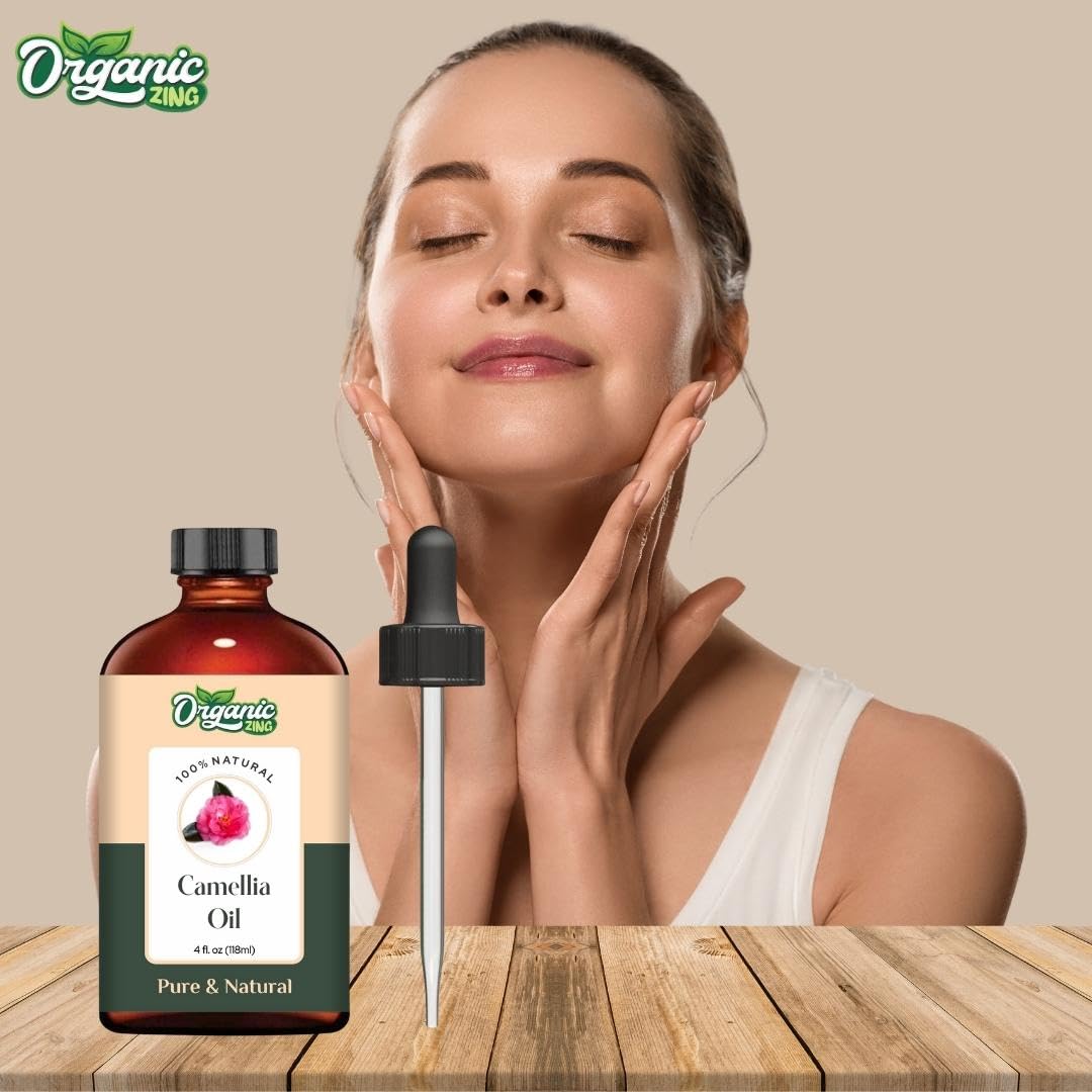Organic Zing Camellia (Camellia Japonica) Oil - Pure & Natural Carrier Oil for Skincare, Hair Care & Massage