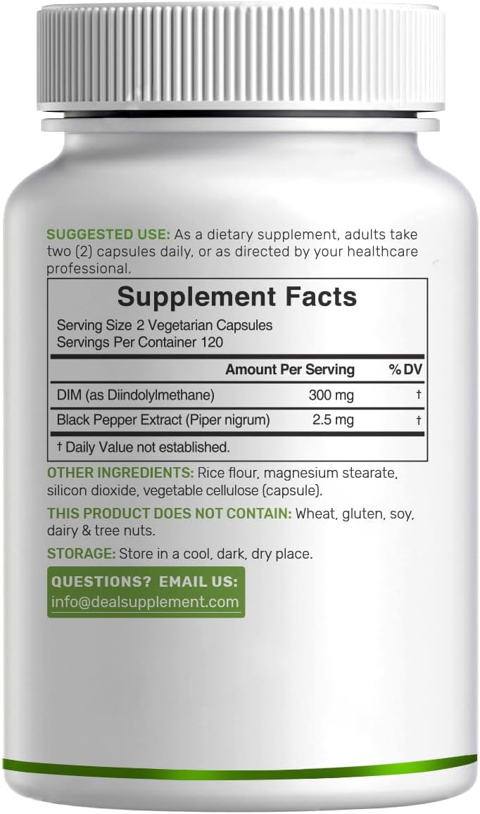DIM Supplement 300mg with Black Pepper, 240 Vegetarian Caps, 4 Months Supply - 2-in-1 Dim Supplement for Women & Men - Diindolylmethane Plus Black Pepper Extract for Enhanced Absorption*