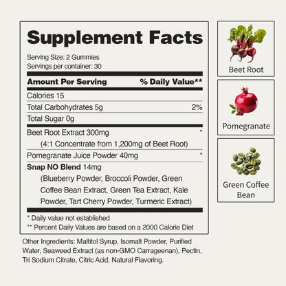 Snap Supplements Nitric Oxide Beet Root Gummies - Support Healthy Blood Circulation