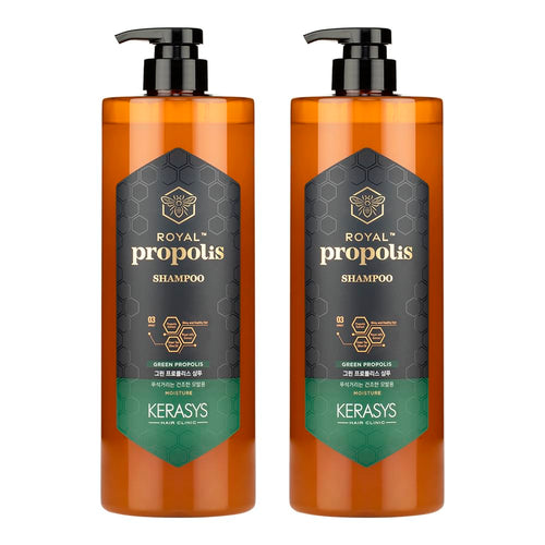 Kerasys Propolis Royal Jelly Extract Green Tea Olive Oil Shiny and Healthy Hair Propolis Green Moisture 33.8 fl oz / 1L (Shampoo, 2-Pack)