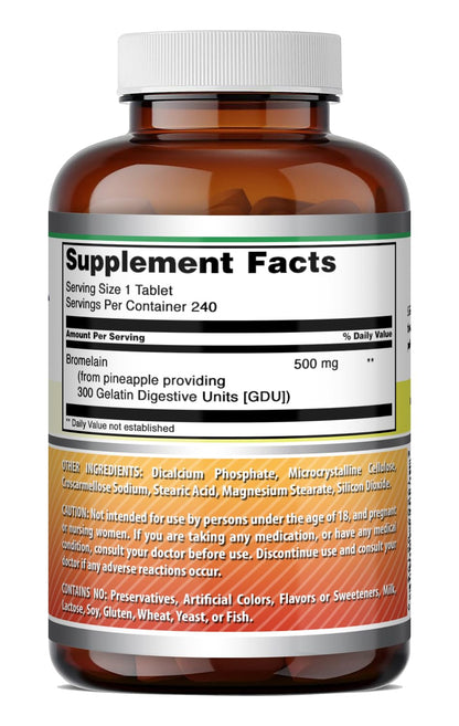 Amazing Formulas Bromelain 500 Mg - Tablets Supplement - Non-GMO - Gluten-Free - Made in USA (Pack of 1 - 240 Count)
