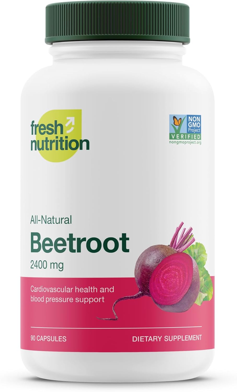 Fresh Nutrition Organic Beet Root Capsules - 2400mg Potent Dosage - Antioxidant Support - Vegan, Non GMO, Gluten-Free - 90 Capsules