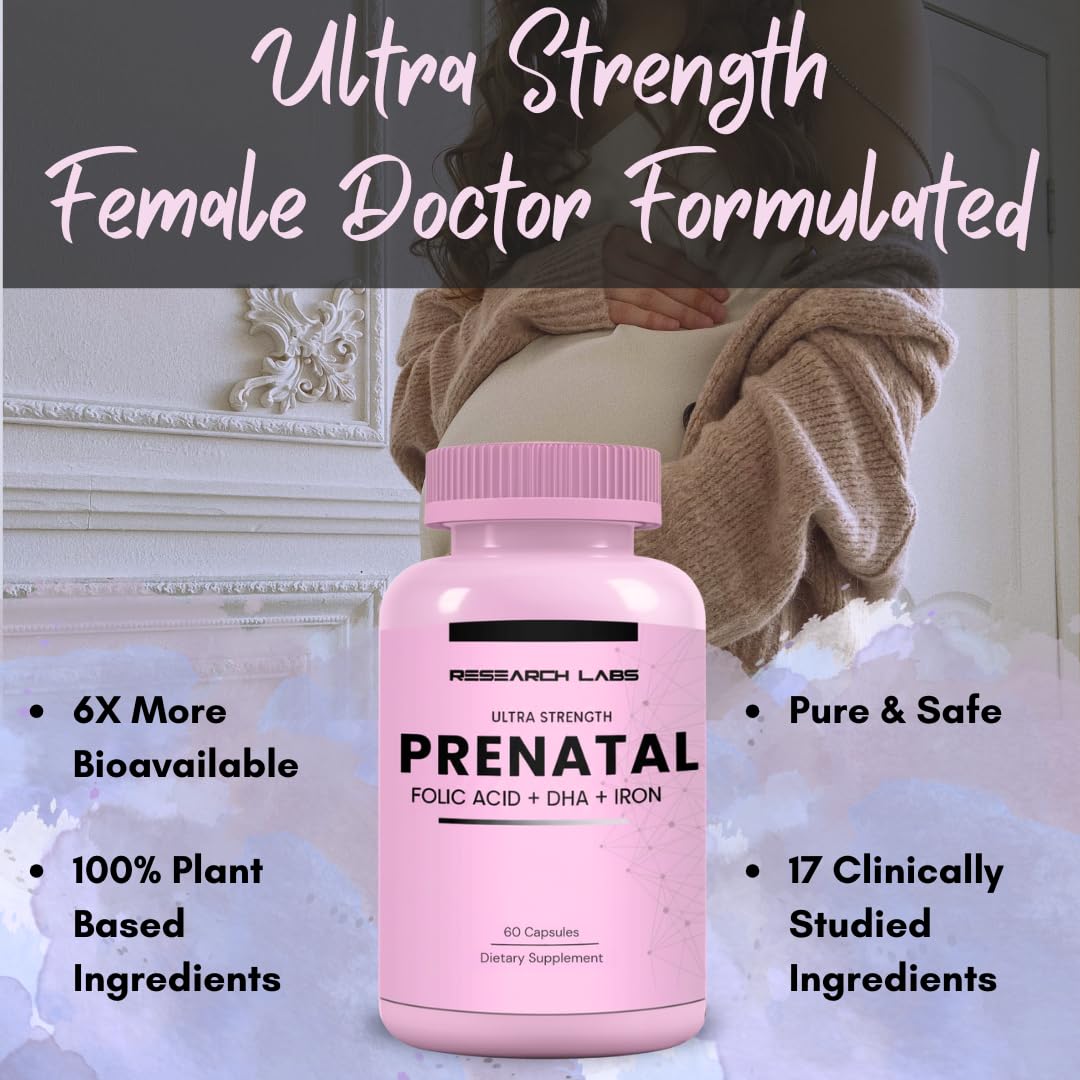 Research Labs Prenatal Vitamins for Women 2 Fer 1 Ad: 6X More Bioavailable Methylated Folate Folic Acid MTHF 5 - Supports Brain Development, Healthy Growth