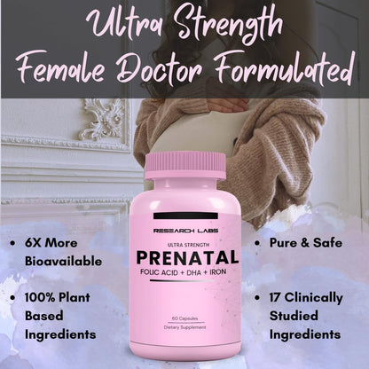 Research Labs Prenatal Vitamins for Women 2 Fer 1 Ad: 6X More Bioavailable Methylated Folate Folic Acid MTHF 5 - Supports Brain Development, Healthy Growth