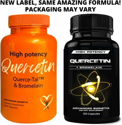 Advanced Bionetix Querce-Tal™ Quercetin + Bromelain 120 Veg Capsules - High Potency Enhanced Absorption Bioavailability. Supports Anti-Oxidant, Flare up Events, Heart Immune Health, Packaging May Vary