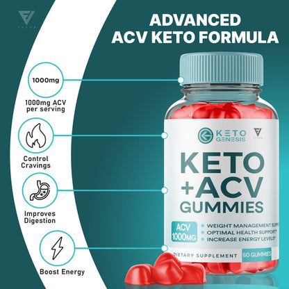 (2 Pack) Keto Genesis Keto ACV Gummies Advanced Weight Loss, Ketogenesis Keto
