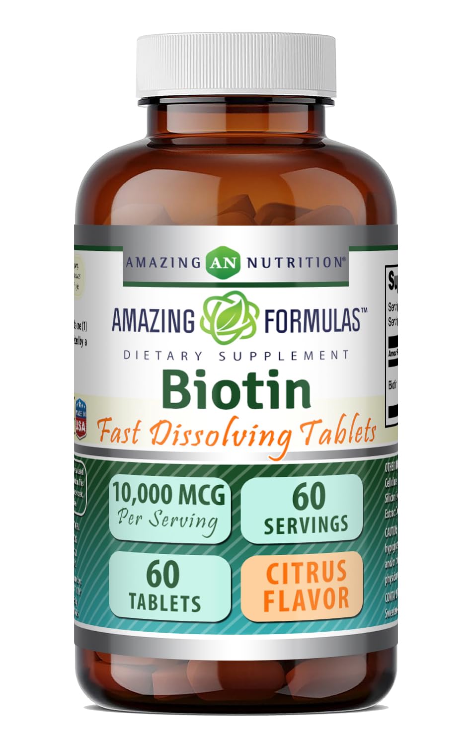 Amazing Formulas Biotin 10,000 mcg - Fast Dissolve Tablets - Non-GMO - Gluten Free Supplement - Made in USA (Strawberry, 60 Count)