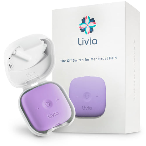 Livia Menstrual Pain Relief Device, Lavender - The Off Switch for Period Pain - Portable Unit with Stick-on Pads