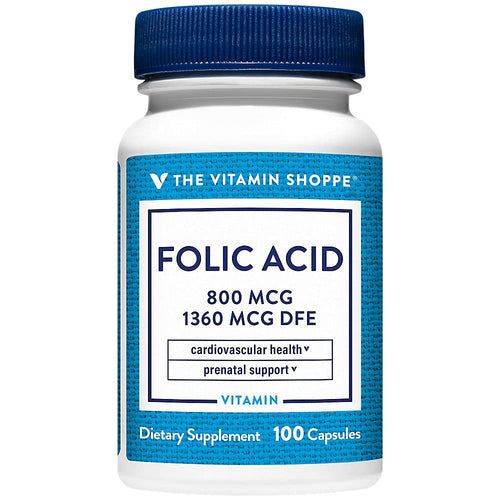 The Vitamin Shoppe Folic Acid 800MCG, Supports Prenatal & Fetal Development (100 Capsules)