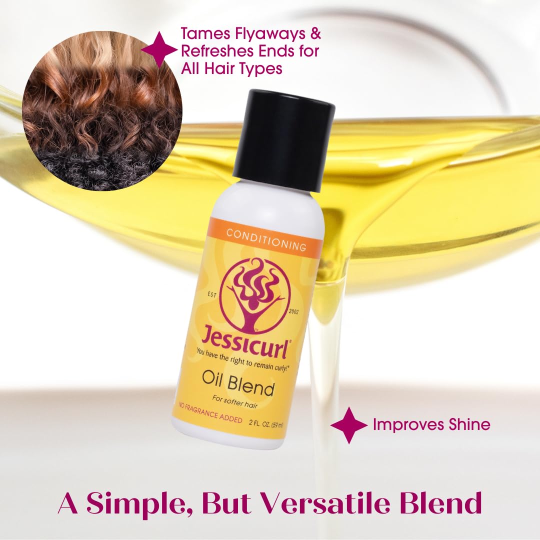 Jessicurl, Oil Blend, No Fragrance Added, 2 Fl oz. Hair Oil for Curly Hair and Frizz Control, Dry Hair Treatment, adds Softness and Shine, with Avocado, Jojoba and Coconut Oil