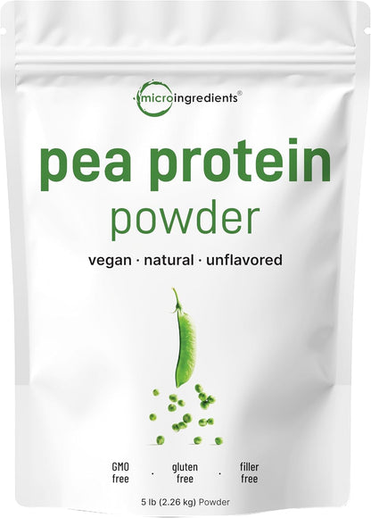 Micro Ingredients North American Grown, Pea Protein Powder, 5 Pounds - Plant Based, Unflavored - Complete Vegan Protein Source with BCAAs & EAAs – 27g Serving - Non-GMO, Keto Friendly