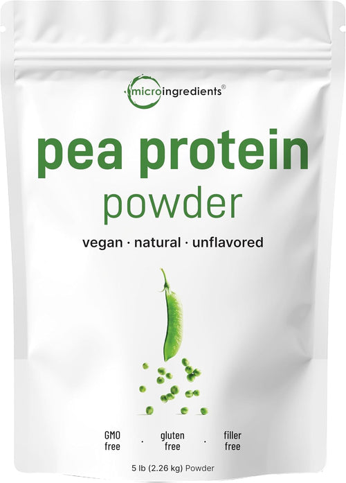 Micro Ingredients North American Grown, Pea Protein Powder, 5 Pounds - Plant Based, Unflavored - Complete Vegan Protein Source with BCAAs & EAAs – 27g Serving - Non-GMO, Keto Friendly