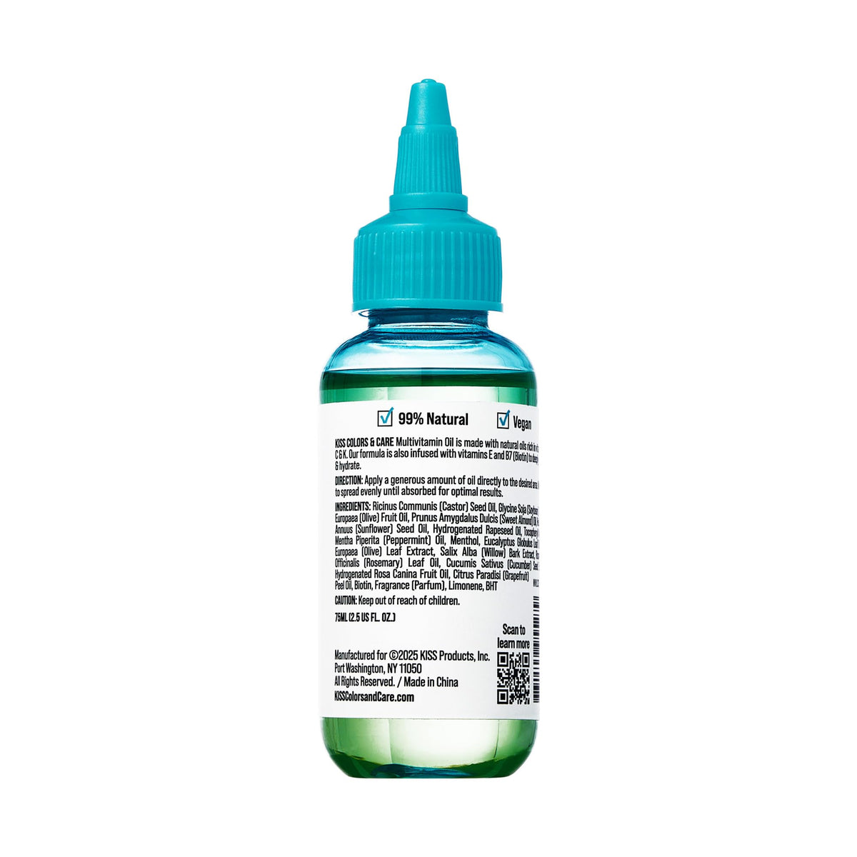 Kiss Colors & Care Peppermint Multivitamin Oil for Hair & Skincare, Infused with Biotin, Vitamin E and Natural Oils for Long-Lasting Hydration & Repair, 2.5 fl. oz.