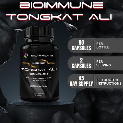 BioImmune Longjack Tongkat Ali Ultra Concentrated Purified Extract Capsules - Strength Muscle Mass, Drive, Performance