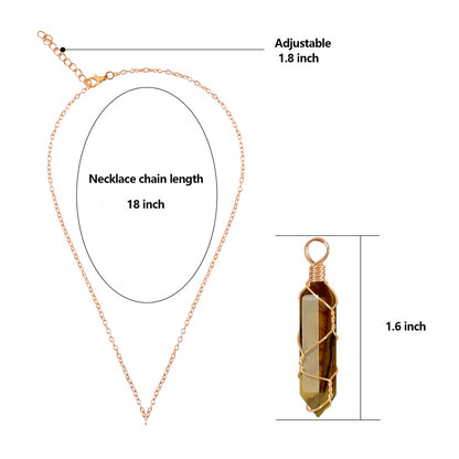 VIBILIA Healing Crystal Necklace Wire Wrapped Natural Tigerite Stone Point Pendant Necklace Hexagonal