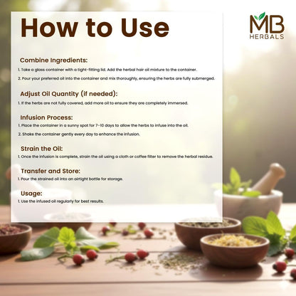MB Herbals Hair Oil Mix - 17 Whole Herbs Blend for DIY Hair Oil - Amla, Hibiscus, Neem, Fenugreek, Curry Leaves, & More - Traditional Herbal Mix - 3.5 oz (100g)