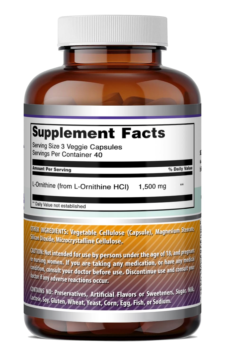 Amazing Formulas L-Ornithine 1500 Mg Per Serving Veggie Capsules Supplement - Non-GMO - Gluten Free - Made in USA (120 Count)