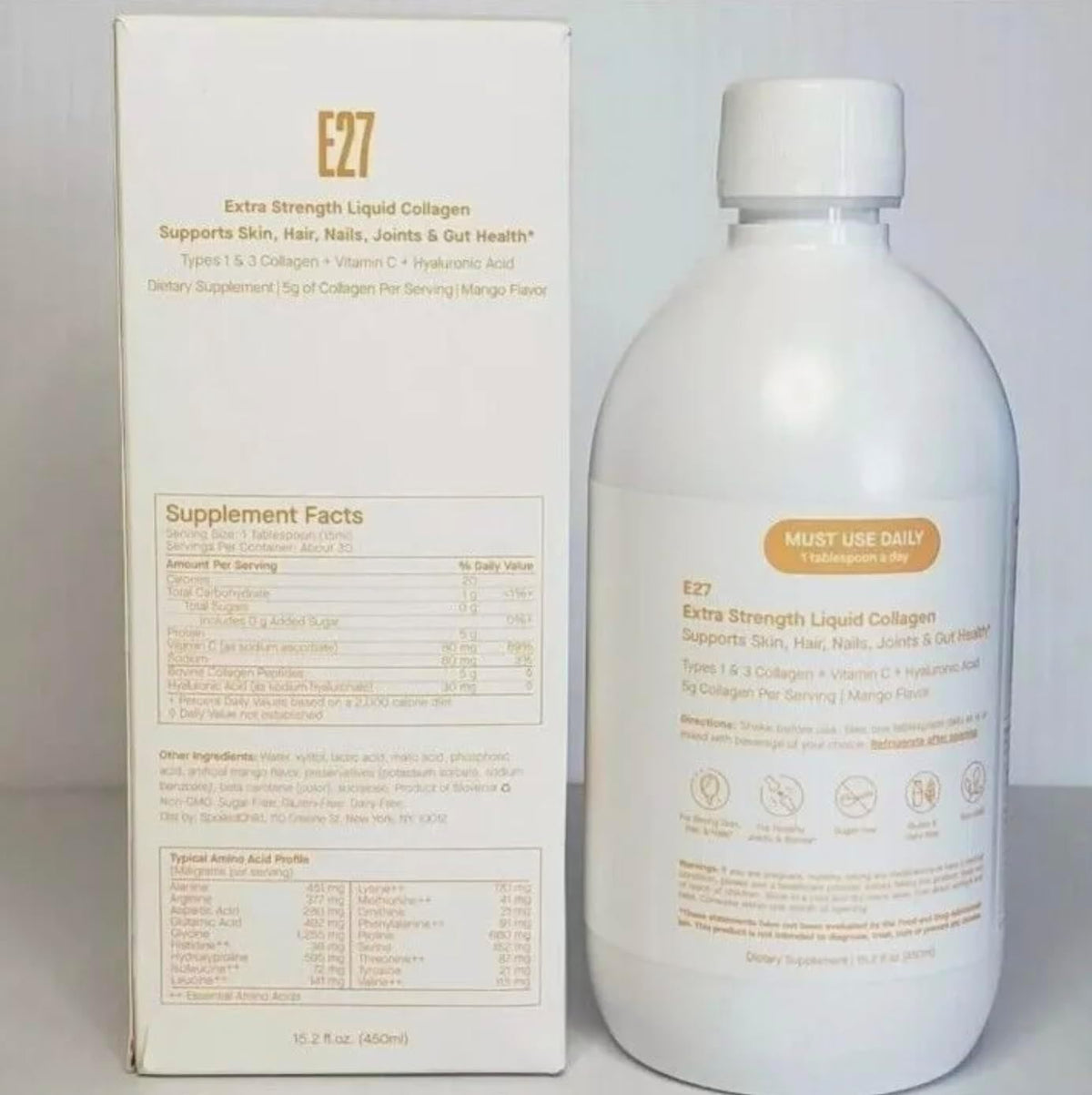 SpoiledChild Collagen Peptides + Vitamin C + Hyaluronic Acid Liquid Collagen Mango Flavor 400 ml (13.5 Fl oz)