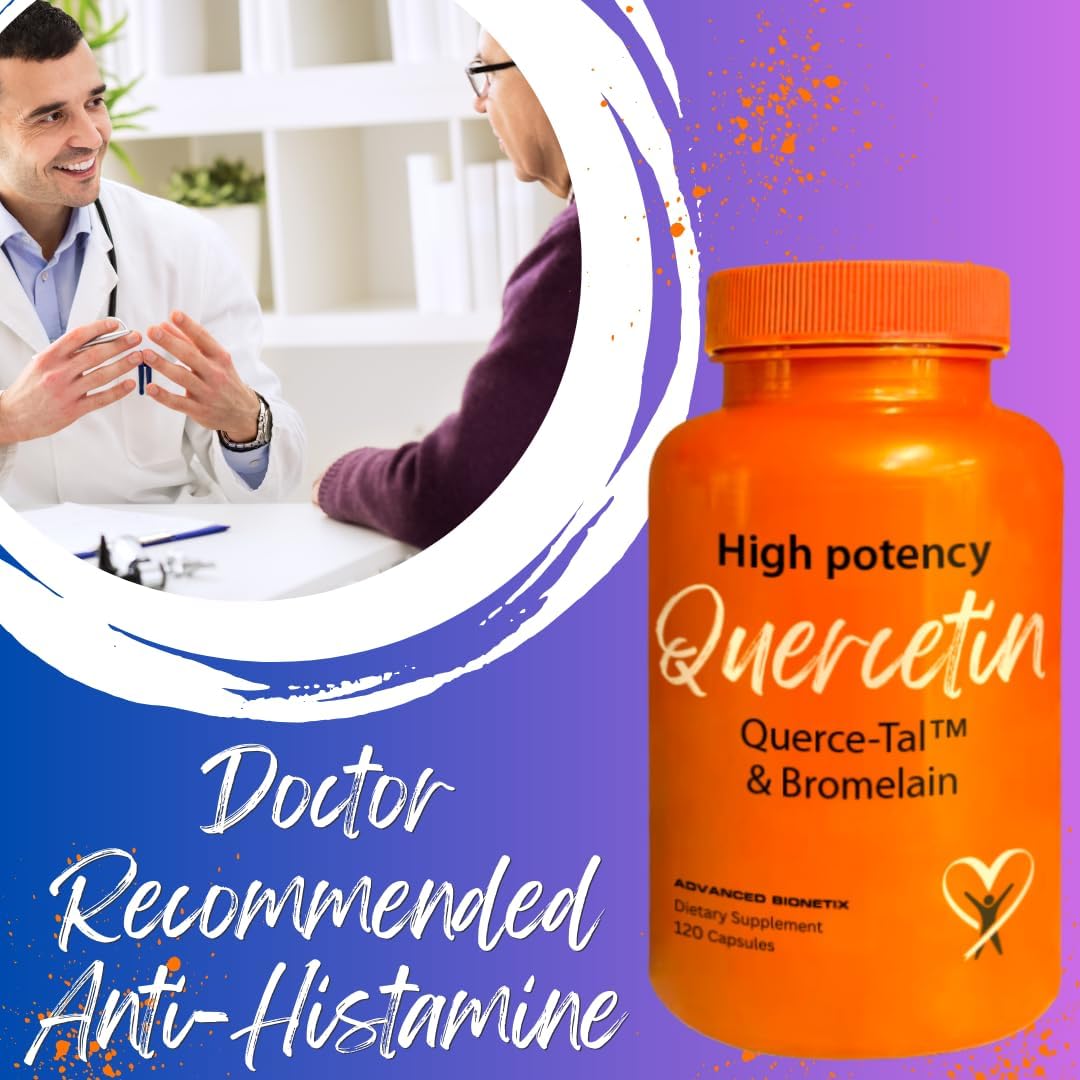Advanced Bionetix Querce-Tal™ Quercetin + Bromelain 120 Veg Capsules - High Potency Enhanced Absorption Bioavailability. Supports Anti-Oxidant, Flare up Events, Heart Immune Health, Packaging May Vary