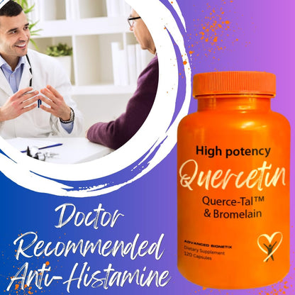 Advanced Bionetix Querce-Tal™ Quercetin + Bromelain 120 Veg Capsules - High Potency Enhanced Absorption Bioavailability. Supports Anti-Oxidant, Flare up Events, Heart Immune Health, Packaging May Vary