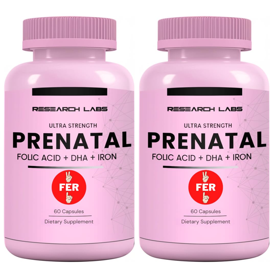 Research Labs Prenatal Vitamins for Women 2 Fer 1 Ad: 6X More Bioavailable Methylated Folate Folic Acid MTHF 5 - Supports Brain Development, Healthy Growth