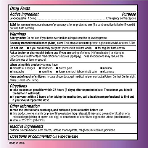 Option 2, Compare to Plan B - Emergency Contraceptive - Morning After Pill, 1 Tablet