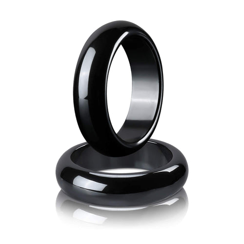 2PCS Genuine Hematite Ring for Women Men Unisex, Black Hematite Stone Ring Anxiety Balance 
