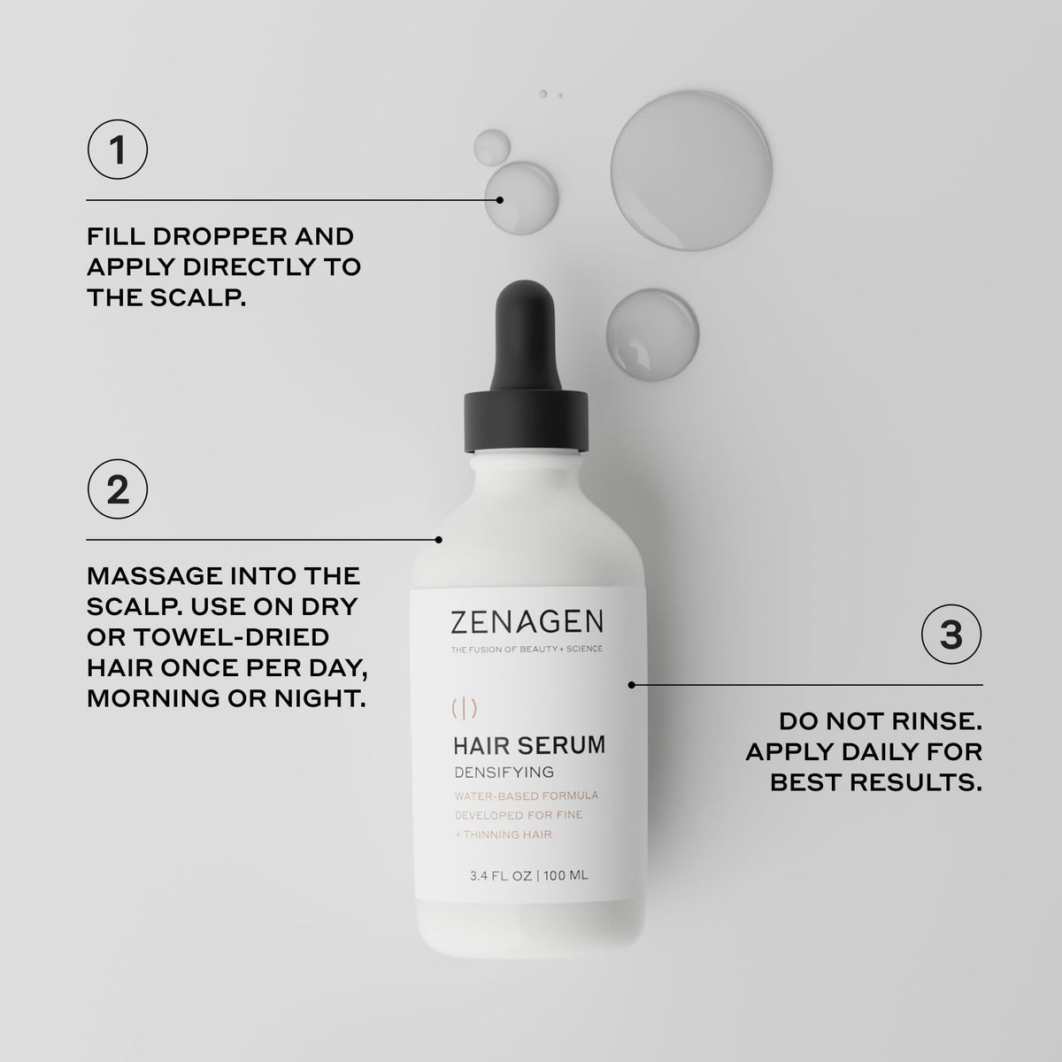 ZENAGEN Densifying Hair Serum for Fine + Thinning Hair - Boosts Hair Density, Strengthens & Nourishes Hair Follicles, Non-Greasy Water-Based Formula, Plant-Based, Vegan, All Hair Types, 1 oz