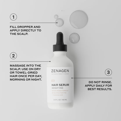 ZENAGEN Densifying Hair Serum for Fine + Thinning Hair - Boosts Hair Density, Strengthens & Nourishes Hair Follicles, Non-Greasy Water-Based Formula, Plant-Based, Vegan, All Hair Types, 1 oz