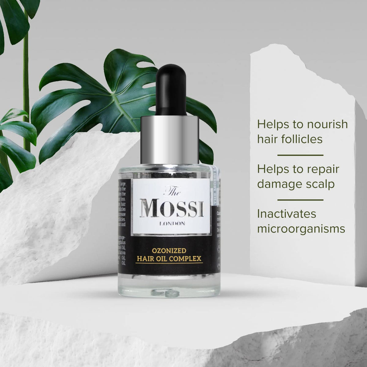 The Mossi London Ozonized Scalp Oil - Hair Growth with Argan, Jojoba & Vitamin C - Dry Scalp Treatment for Thicker-Looking Hair - Ozone Oil for Men & Women, 30ml