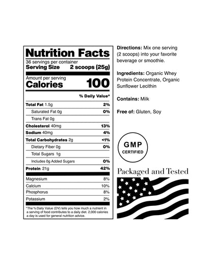 NorCal Organic Unflavored Whey Protein - 2lbs Bulk - 100% Grass-Fed, USDA Certified