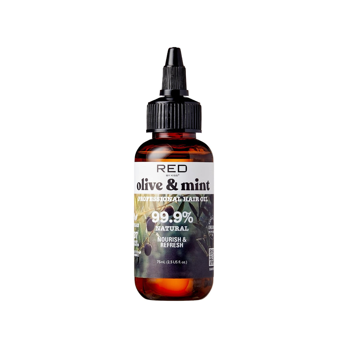 Red by Kiss Professional 99.9% Natural Hair Oil, Organic Vegan Oil Blend for Nourish & Refresh Hair, Biotin Infused, Moisturize Add Shine & Smooth Hair (Olive & Mint, 2.5 Fl Oz)