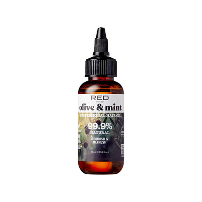 Red by Kiss Professional 99.9% Natural Hair Oil, Organic Vegan Oil Blend for Nourish & Refresh Hair, Biotin Infused, Moisturize Add Shine & Smooth Hair (Olive & Mint, 2.5 Fl Oz)