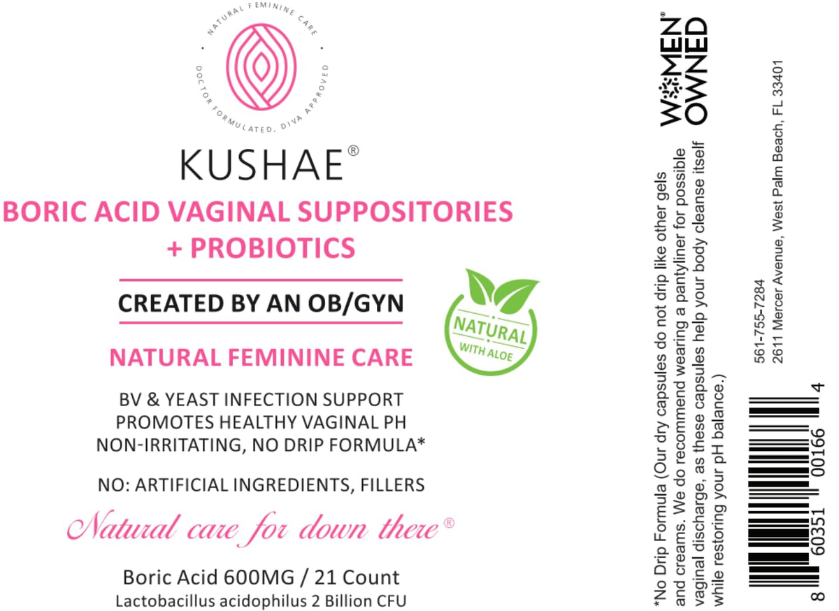 Kushae Boric Acid Suppositories with Applicator, All-Natural Boric Acid Suppositories for Women