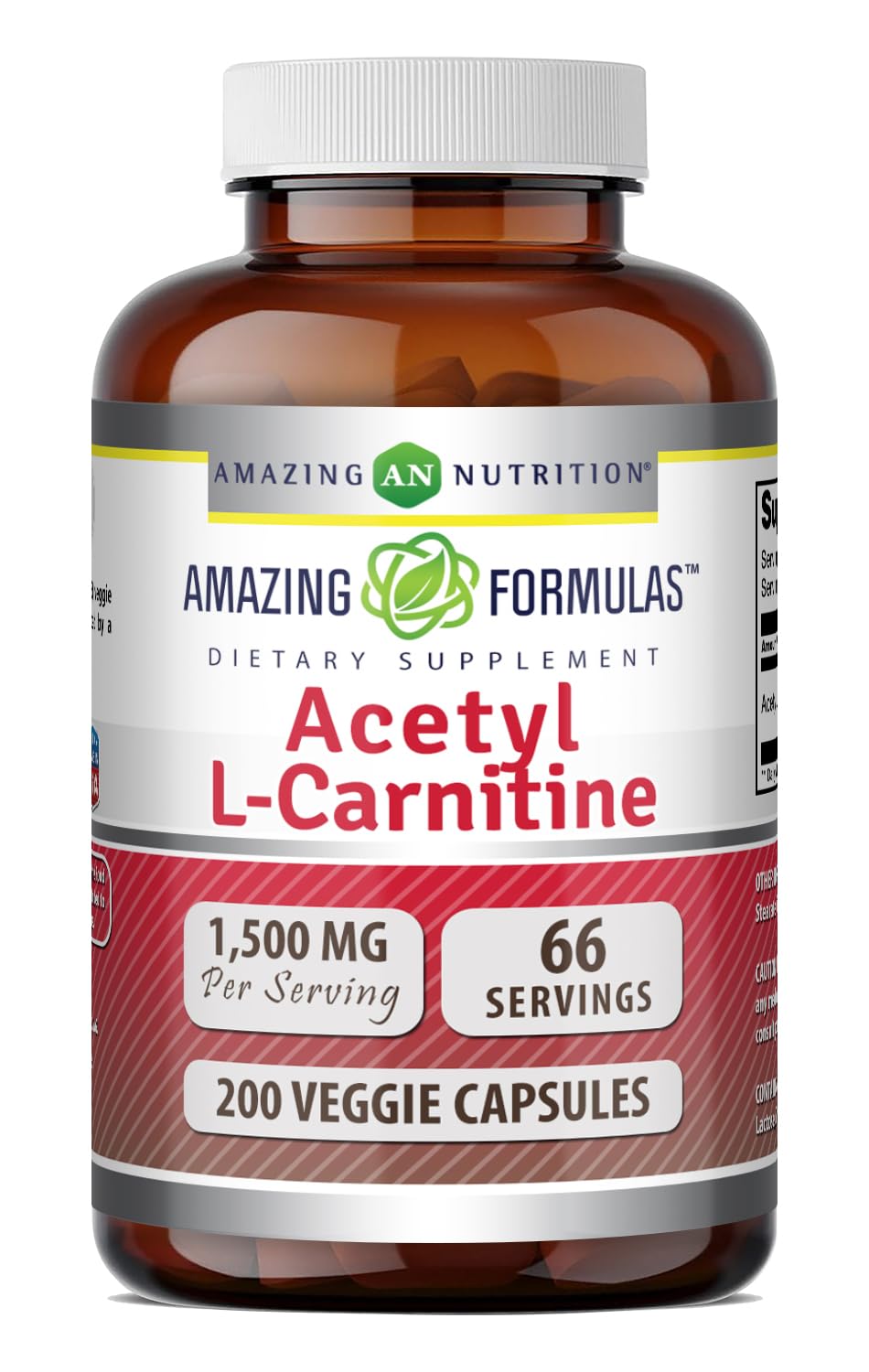 Amazing Formulas Acetyl L-Carnitine - 1500 per Serving Supplement - Vegetarian Capsules - Non-GMO - Gluten-Free - Made in USA (1 Pack - 120 Count)